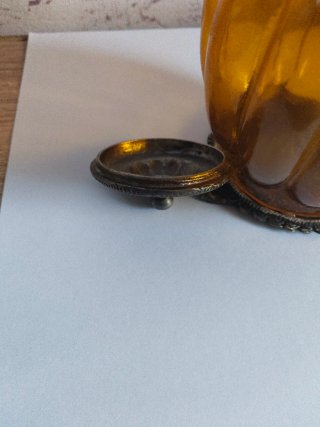 Bombonera antigua ámbar con tapa,15 cm