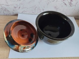 Bombonera antigua ámbar con tapa,15 cm