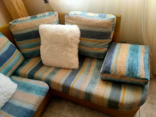 Sofá Chaise Longe Beige y Azul