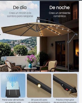 Sombrilla Songmics 3m Beige + Base con luz de led