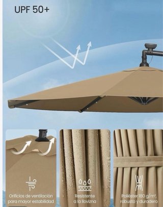 Sombrilla Songmics 3m Beige + Base con luz de led