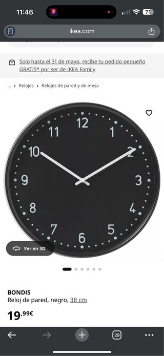 Reloj de pared moderno negro