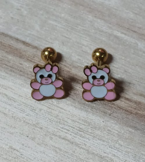 Pendientes Oso Pequeño Dorado Rosa