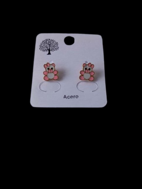 Pendientes Oso Pequeño Dorado Rosa