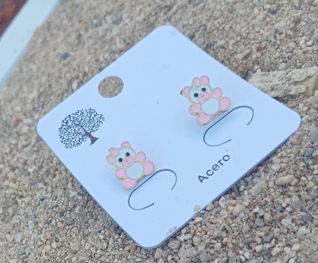 Pendientes Oso Pequeño Dorado Rosa