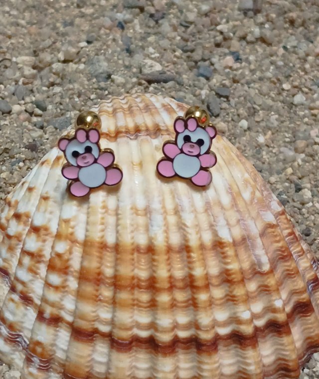 Pendientes Oso Pequeño Dorado Rosa