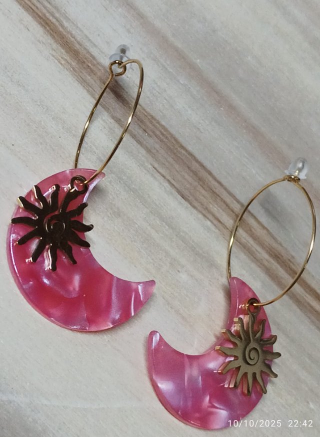 Pendientes Sol y Luna Rosas y Dorados
