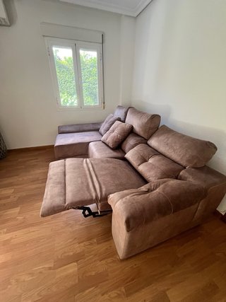 Divano Chaise Longue in Tela Beige/Marrone