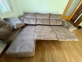 Divano Chaise Longue in Tela Beige/Marrone