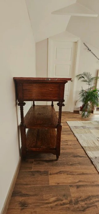 Consola de madera y mármol antigua, elegante
