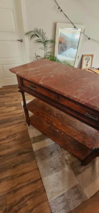 Consola de madera y mármol antigua, elegante