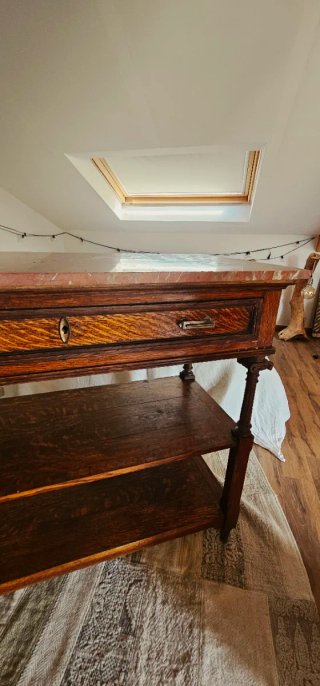 Consola de madera y mármol antigua, elegante
