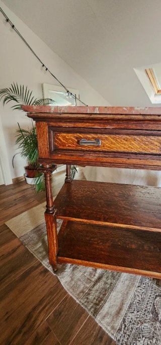 Consola de madera y mármol antigua, elegante