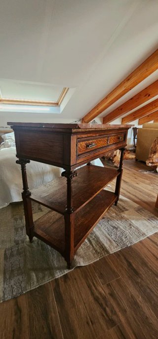 Consola de madera y mármol antigua, elegante