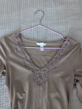 Body H&M manga larga encaje beige Talla S