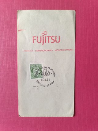 Sello postal Fujitsu Expo 92 Sevilla Noruega