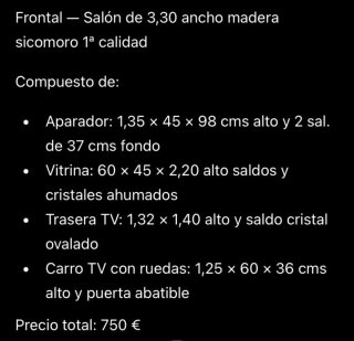 Mueble salón madera 330cm ancho