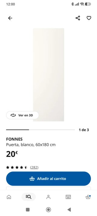 Puerta Fonnes Ikea Blanca 180 x 60