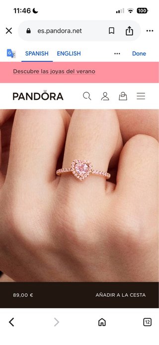Anillo Pandora Corazón 58mm