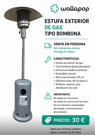 Estufa Exterior Gas Tipo Bombona