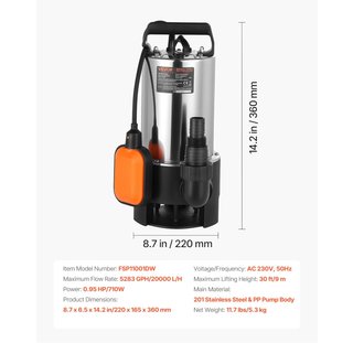 Bomba sumergible residuales VEVOR 710W Acero Inox