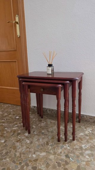 Juego 3 Mesas Nido Vintage Madera Cajón