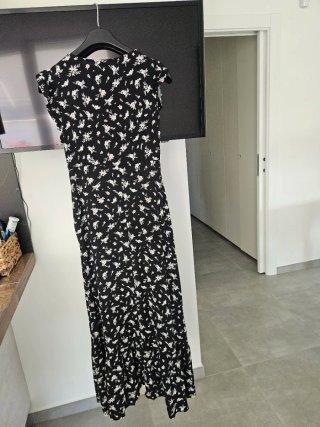Vestito lungo donna nero con fiori