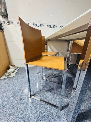 Mesa y 4 Sillas Cocina Cristal y Madera