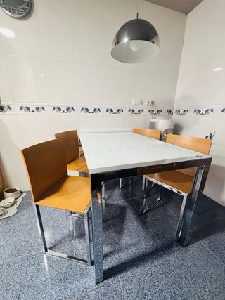 Mesa y 4 Sillas Cocina Cristal y Madera