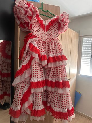 Vestido Flamenco Niña Blanco/Rojo con sus zapatos