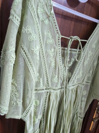 Vestido largo verde Zara encaje