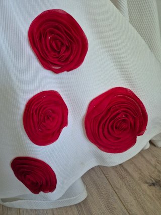 Vestido corto blanco con rosas rojas