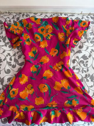 Vestido Zara flores fucsia y naranja