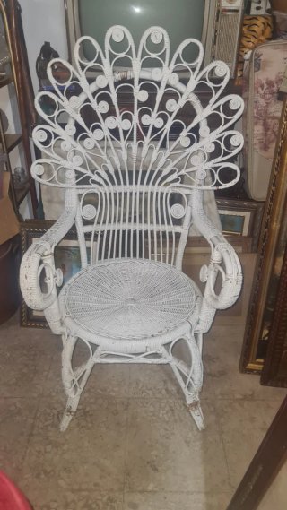 Silla Trono Mimbre Blanca