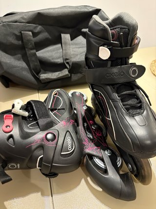 Patines en línea Oxelo negros y rosas. Núm 39-40
