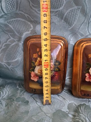 Coppia Quadri Legno Fiori Dipinti