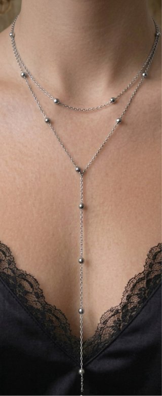 Collana Stile Lariat a Doppio Filo con Sfere