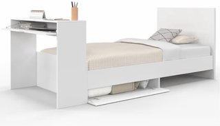 Cama individual blanca con escritorio
