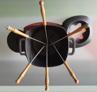Set Fondue Hierro Forjado Madera
