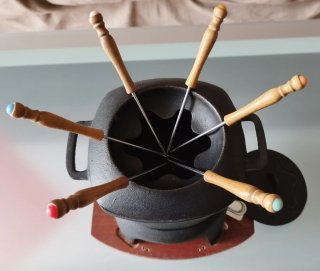 Set Fondue Hierro Forjado Madera