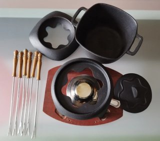 Set Fondue Hierro Forjado Madera