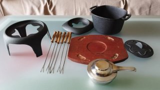 Set Fondue Hierro Forjado Madera