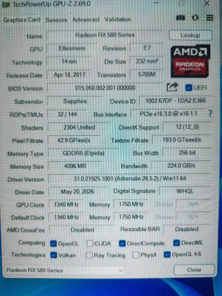 Sapphire RX 580 Tarjeta Gráfica