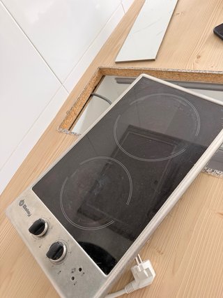 Cocina,nevera , vitro, fregadero, muebles,encimera