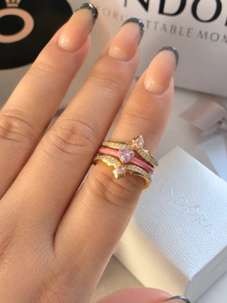 Trío de anillos Pandora oro y rosa