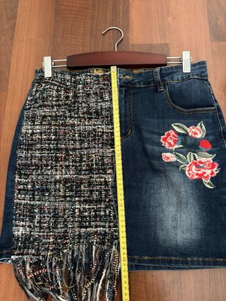 Falda Desigual vaquera patchwork flecos