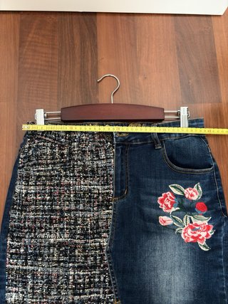 Falda Desigual vaquera patchwork flecos