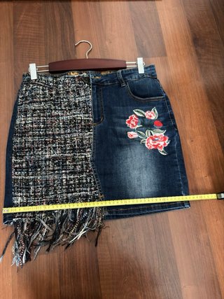 Falda Desigual vaquera patchwork flecos