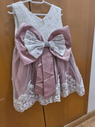 Vestido fiesta niña lazo blanco y rosa 24 meses