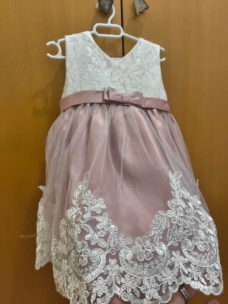 Vestido fiesta niña lazo blanco y rosa 24 meses